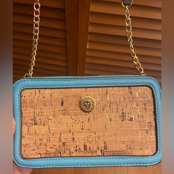 Boho Relove: Ann Klein Green+ Gold Cork Camera Crossbody *MINT* - Picture 1 of 7